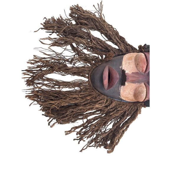 Dan African Tribal Mask With Raffia Hair & Cowrie Shells Decor - Picture 7 of 16